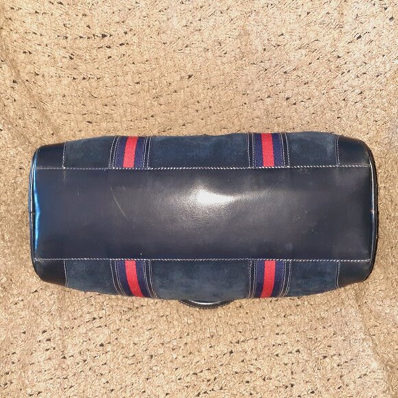 Vintage GUCCI-Boston Bag Shelly Line Black/DK Navy Suede/Leather-Satchel-EX - Picture 9 of 12
